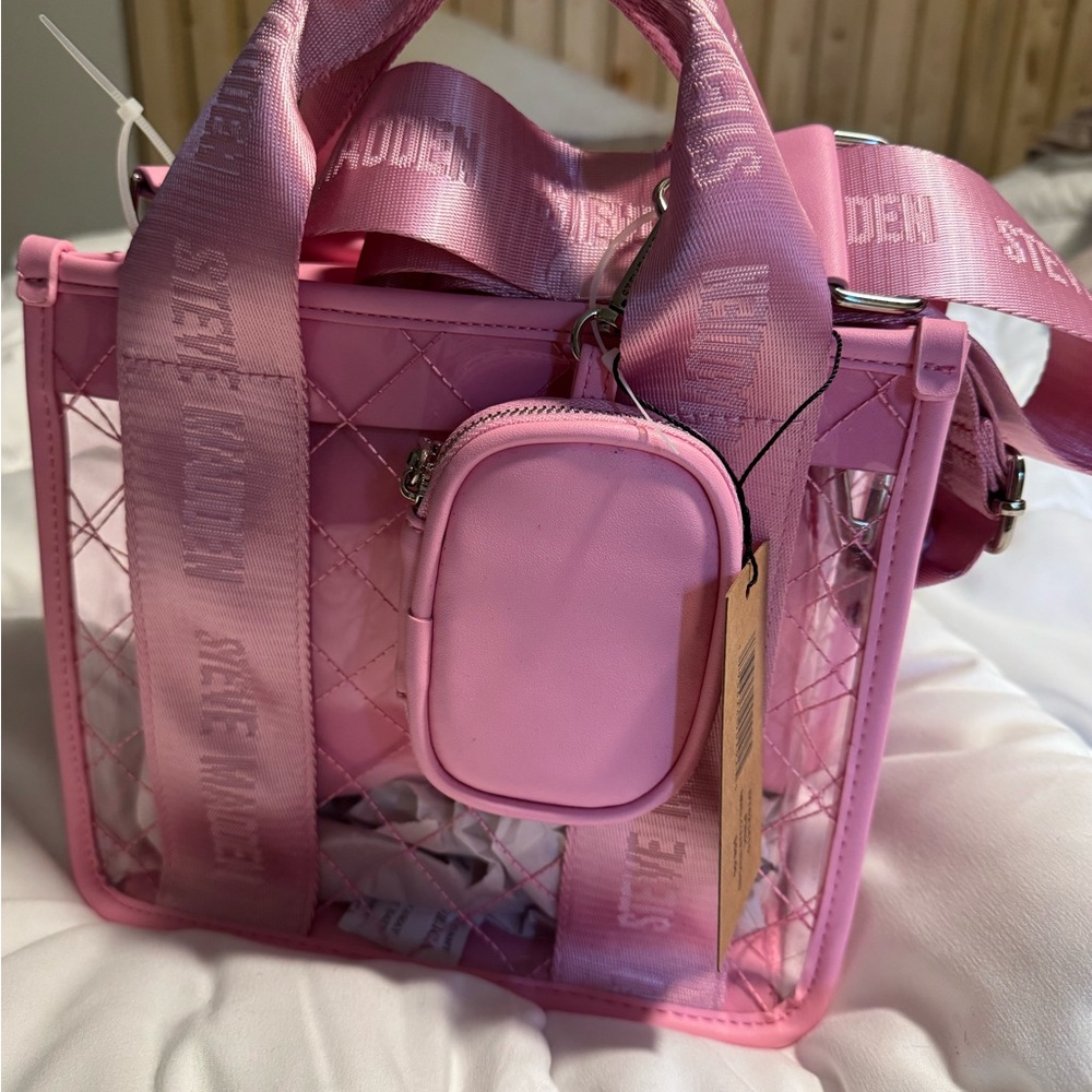 Steve Madden Pink Quilted Transparent Tote